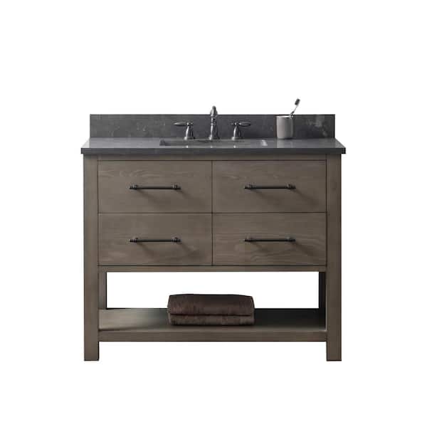 Windwood 42 in. W x 22 in. D x 34 in. H Bath Vanity in Smoke Gray with Blue Limestone Vanity Top with White Sink