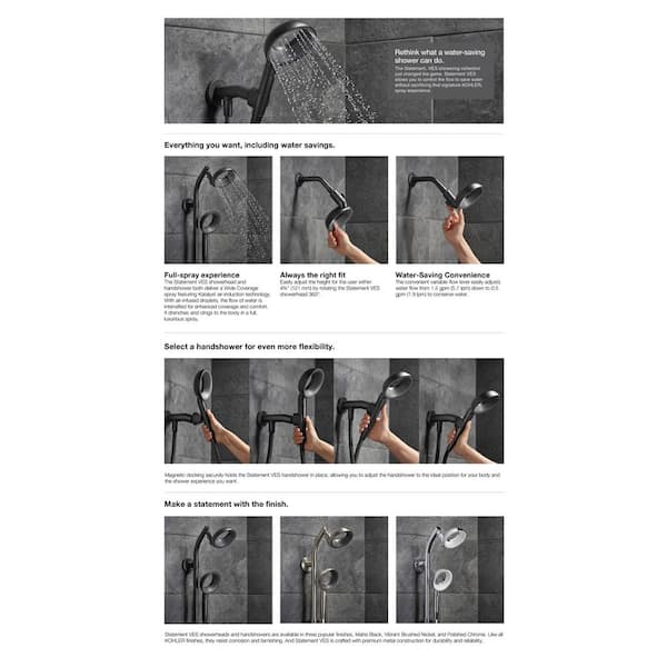KOHLER Statement VES 1-Spray Patterns with 1.5 GPM 6 in. Wall Mount Handheld Shower Head in Vibrant Brushed Nickel