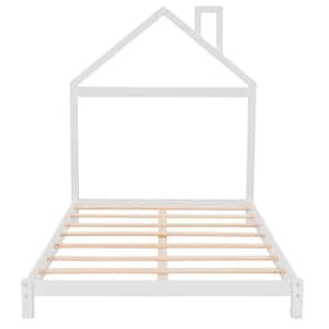 White Full Size Platform Bed with House-Shaped Headboard