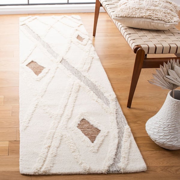 Casablanca Ivory/Brown 2 ft. x 14 ft. Abstract High-Low Wavy Runner Rug