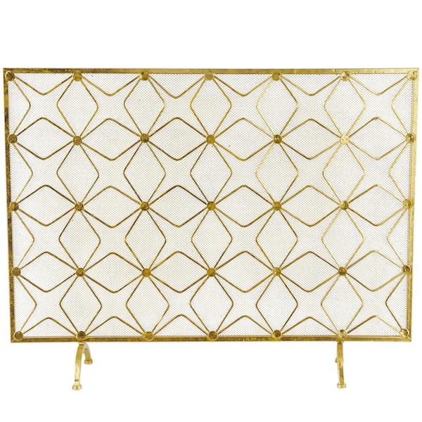 Litton Lane Gold Metal Geometric Star Patterned Single Panel Fireplace  Screen with Mesh Netting 50382 - The Home Depot