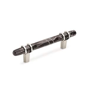 Carrione 3-3/4 in. (96 mm) Marble Black/Polished Nickel Drawer Pull