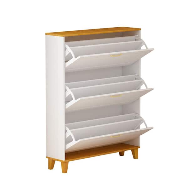49.5 in. H x 35.4 in. W 24-Pairs White Wood Shoe Storage Cabinet with Foldable Compartments