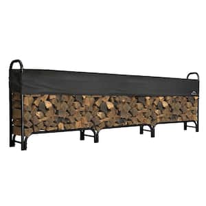 12 ft. D x 3 ft. H x 1 ft. W Firewood Rack with Black Powder-Coated Finish and 2-Way Adjustable Polyester Cover