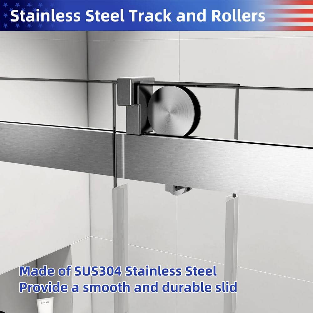 60'' x 76'' Frameless Sliding Shower Door in Brushed Nickel with Tempered Glass