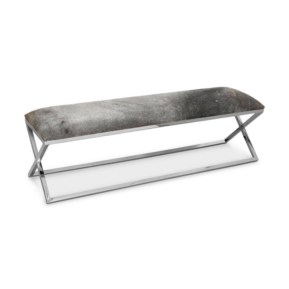Grey Upholstered Bench with Stainless Steel Frame and Storage