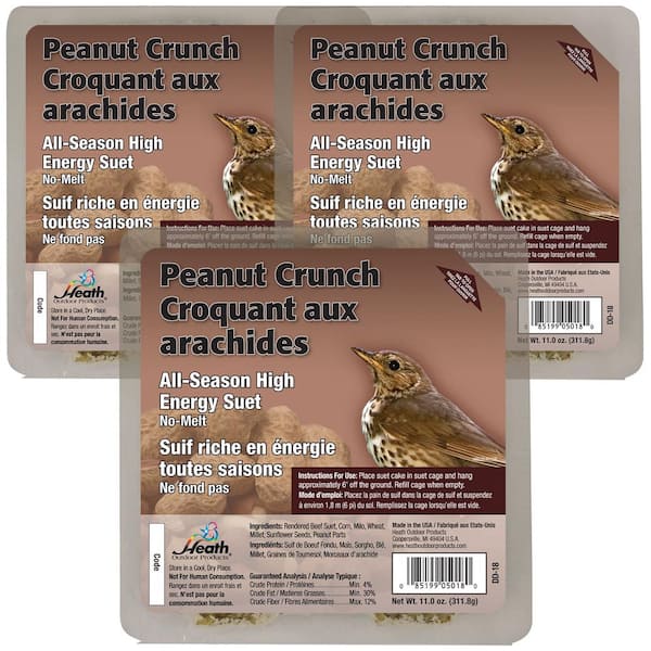 Heath Outdoor Products Heath PEANUT CRUNCH Suet Cakes, Contains 3-Suet Cakes, For Woodpeckers, Cardinals, Siskins, Sparrows and Finchs