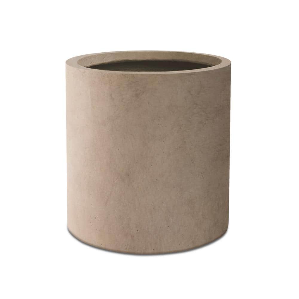 12.9" Beige Lightweight Concrete Cylindrical Planter with Drainage Hole