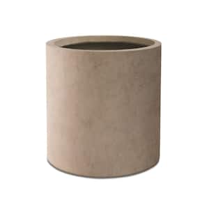 12.9 in. Dia. Cylindrical Weathered Lightweight Concrete, Outdoor Indoor Plant Pot with Drainage Hole and Rubber Plug