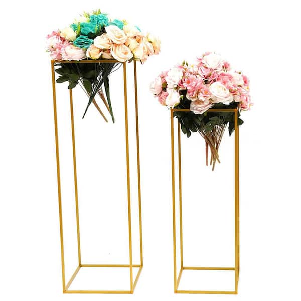 Yiyibyus Wedding Flower Stand Outdoor Metal Floor Flower Display Rack Gold (2-Piece)