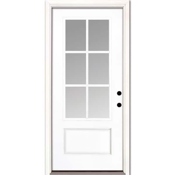 Feather River Doors 6-Lite 36 in. x 80 in. Left Hand Inswing 3/4 Lite Smooth Unfinished Fiberglass Prehung Front Door