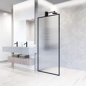 Meridian 34 in. W x 74 in. H Framed Fixed Shower Screen Door in Matte Black with 3/8 in. (10mm) Fluted Glass