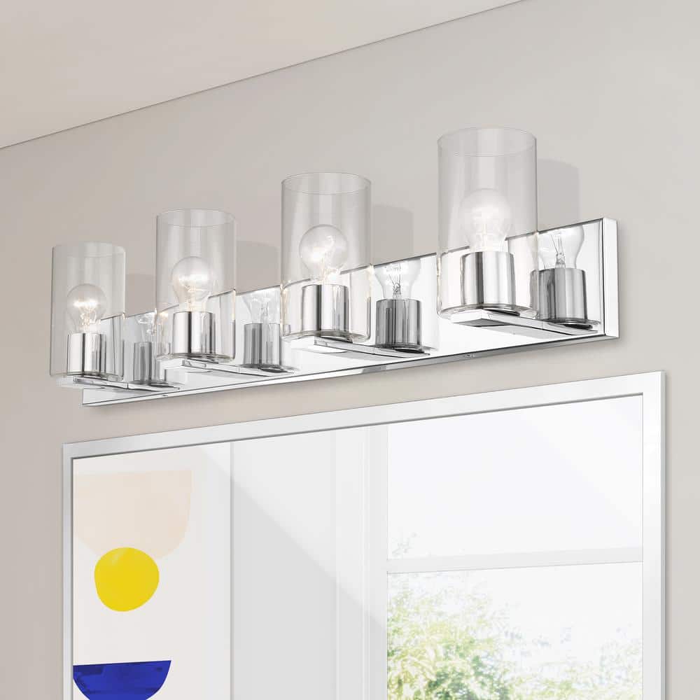 Zurich 4-Light Polished Chrome Vanity with Clear Glass