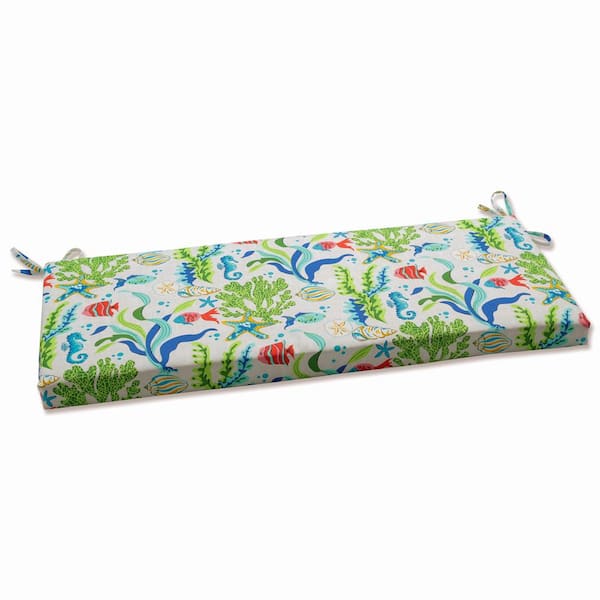 Pillow Perfect Tropical Rectangular Outdoor Bench Cushion in Blue