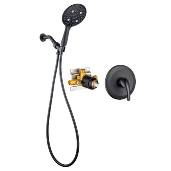 BWE Single-Handle 6-Spray Round High Pressure Shower Faucet Detachable 6 in. Shower Head in Matte Black (Valve Included)