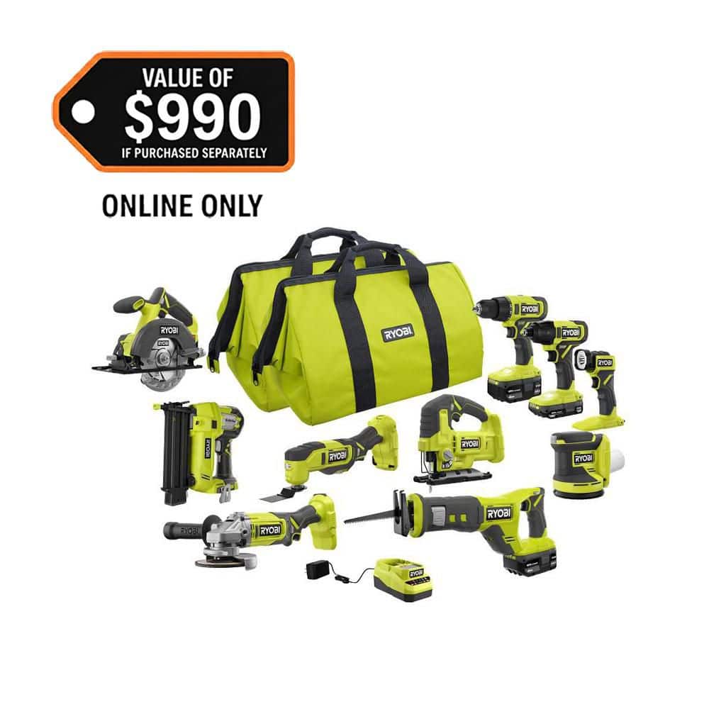 RYOBI ONE+ 18V Cordless 10-Tool Combo Kit | The Home Depot