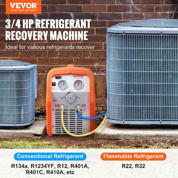 Portable 3/4 HP Refrigerant Recovery Machine AC 120-Volt 60Hz for Vapor Liquid Refrigerant with Overcurrent Protection