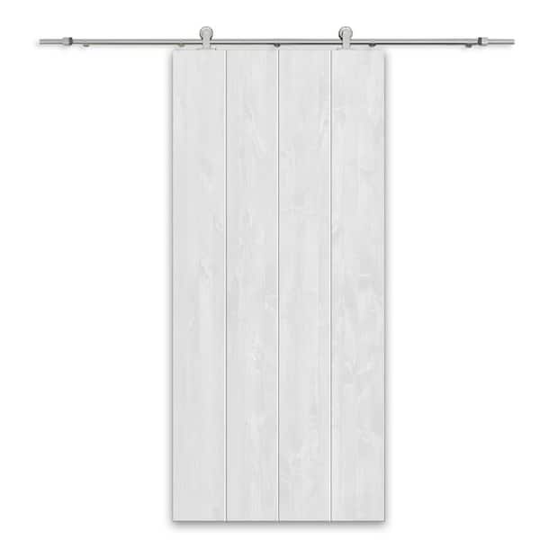 CALHOME 32 in. x 80 in. White Stained Solid Wood Modern Interior Sliding Barn Door with Hardware Kit