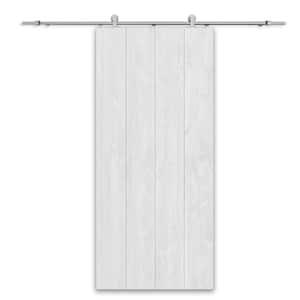 36 in. x 80 in. White Stained Pine Wood Modern Interior Sliding Barn Door with Hardware Kit