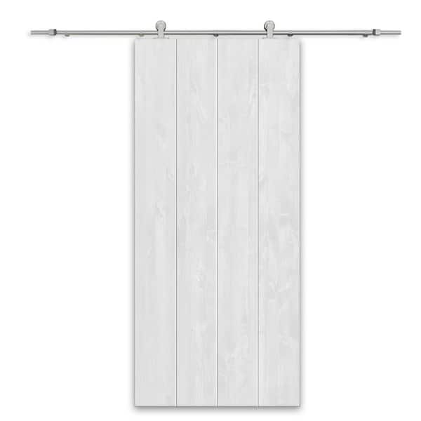 34 in. x 96 in. White Stained Pine Wood Modern Interior Sliding Barn Door with Hardware Kit