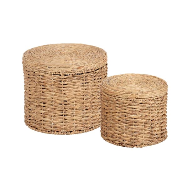 Halm 19 in. Natural Round Wicker Nesting End Table