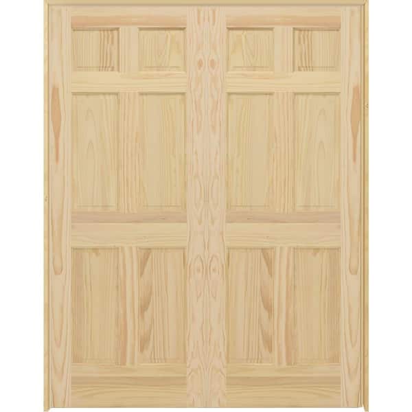 Steves & Sons 60 in. x 80 in. Universal 6-Panel Unfinished Pine Wood Double Prehung Interior French Door with Nickel Hinges