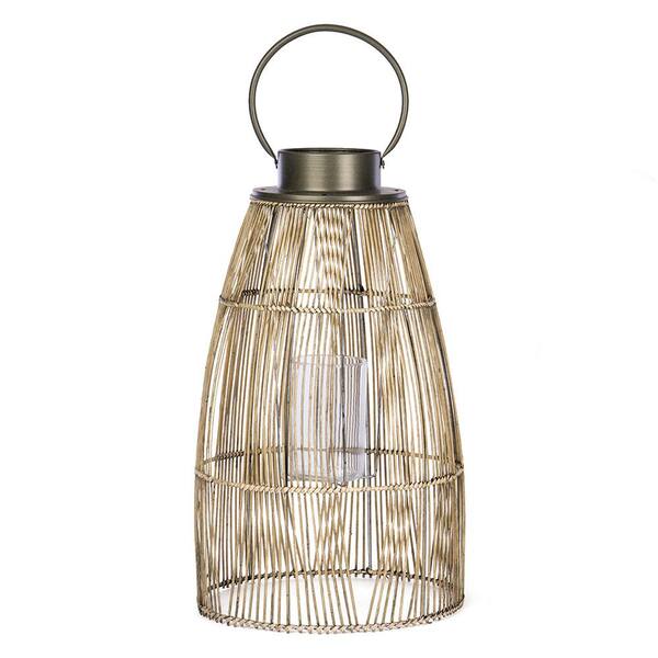 Bindle & Brass 25 in. Caged Bamboo and Metal Lantern