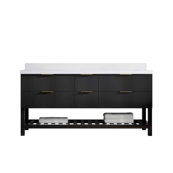 Willow Collections Catalina 72 in. W x 22 in. D x 36 in. H Double Sink Bath Vanity in Black with 2" White Quartz Top