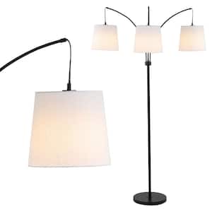 Sylva 72 .5 in. 3-Light Mid-Century Modern Head-Adjustable Iron LED Arc Floor Lamp, Black