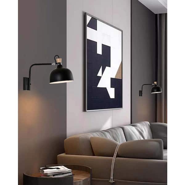 1 Light Swing Arm with Adjustable Head Indoor Wall Lamp Sconce with Metal Shade Black