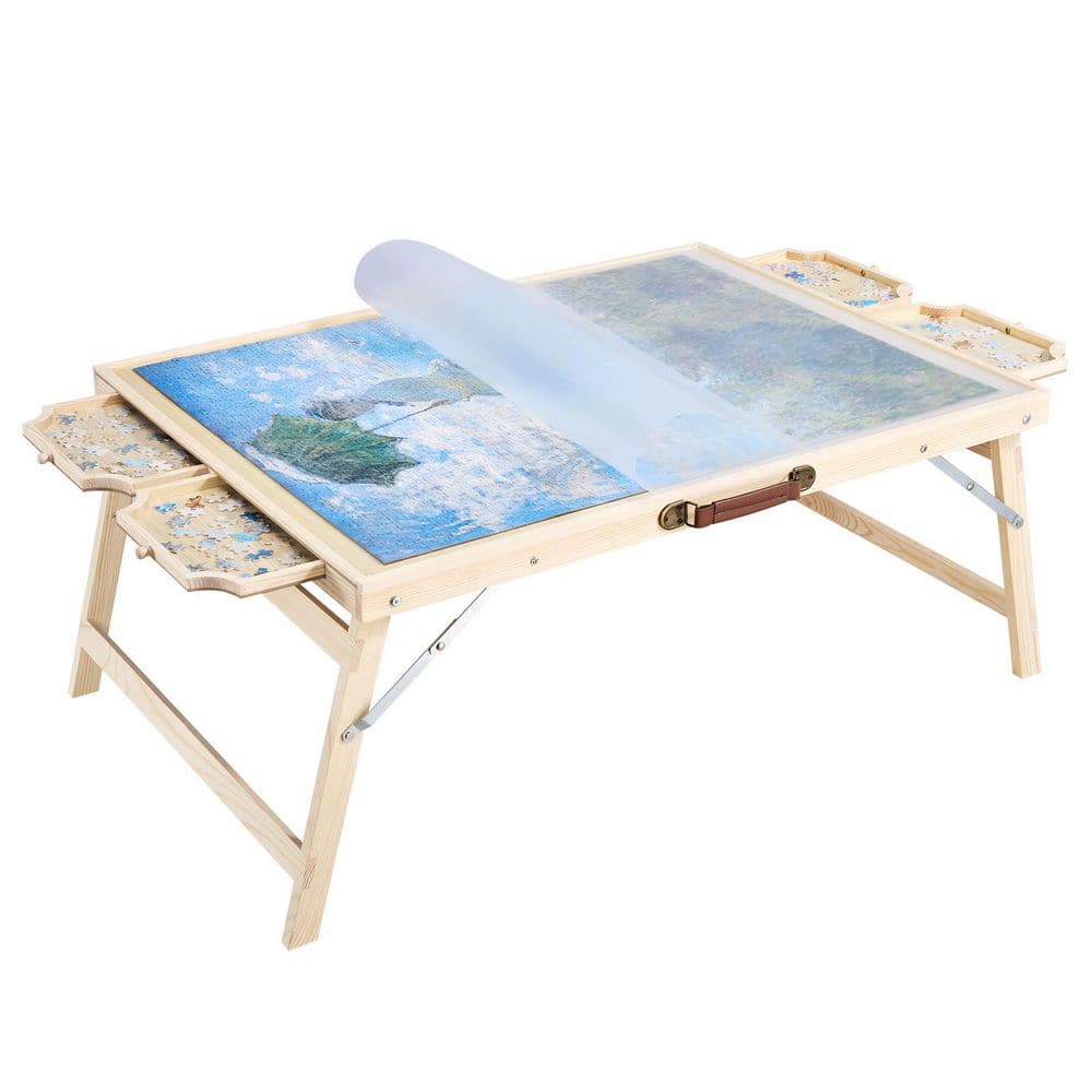 VEVOR 1500-Piece Puzzle Table with Folding Legs 4-Drawers and Cover 34 in. x 25 in. Wooden Jigsaw Puzzle Plateau PTZ1500JZDT0Z4GTLV0 - The Home Depot