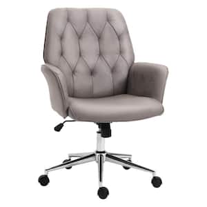 Light Grey, Modern Mid-Back Tufted Micro Fiber Home Office Desk Chair with Arms, Swivel Adjustable Task Chair
