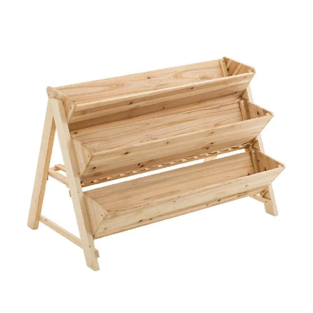 Natural 3 Tier Wooden Vertical Raised Garden Bed with Storage Shelf-47 in. 