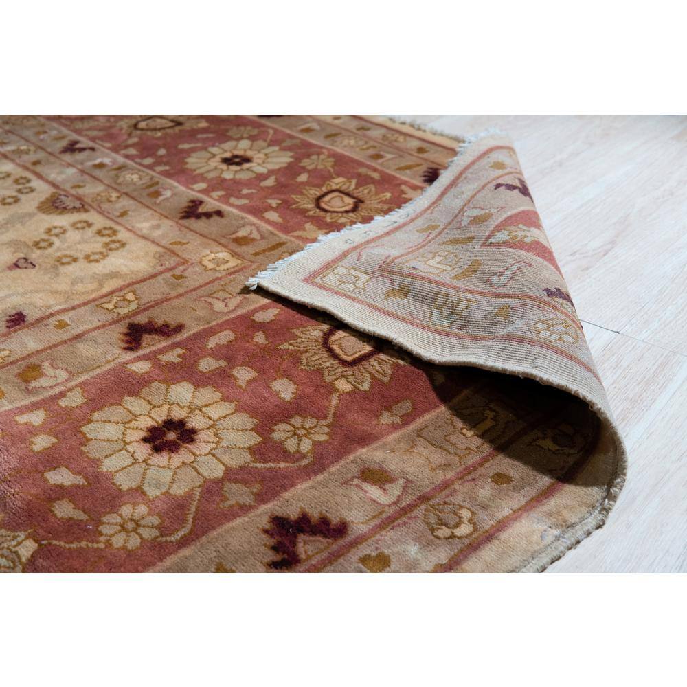 Red and Beige Hand-Knotted Wool Rectangular Area Rug