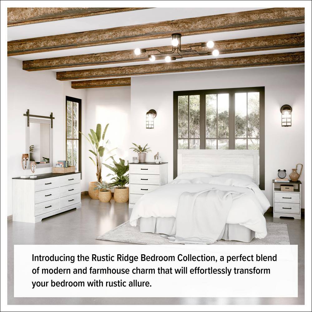 King Whitewash Rustic Wood Panel Headboard