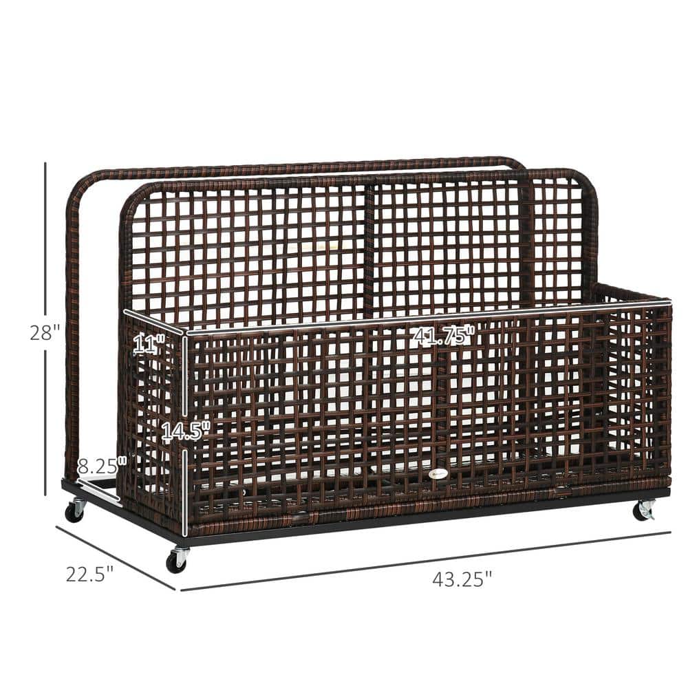 Mixed Brown Wicker Lockable Deck Box with Wheels