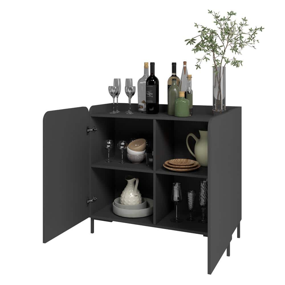 Black Mid-Century Modern Freestanding Office Cabinet
