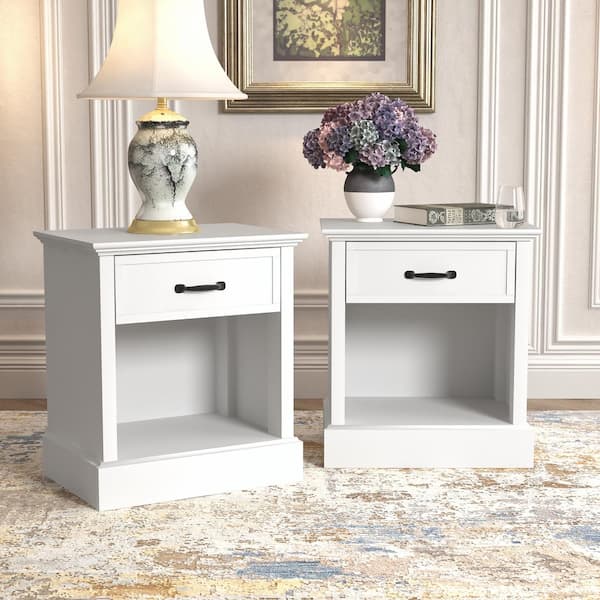 GALANO Xylon White 1-Drawer 21.7 in. Wide Nightstand - Set of 2 (Effortless Assembly and Stylish Storage Solution)