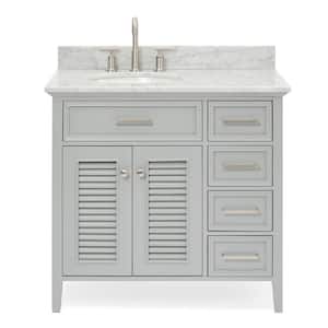 Kensington 37 in. W x 22 in. D x 35.25 in. H Freestanding Bath Single Sink Vanity in Grey with White Marble Top