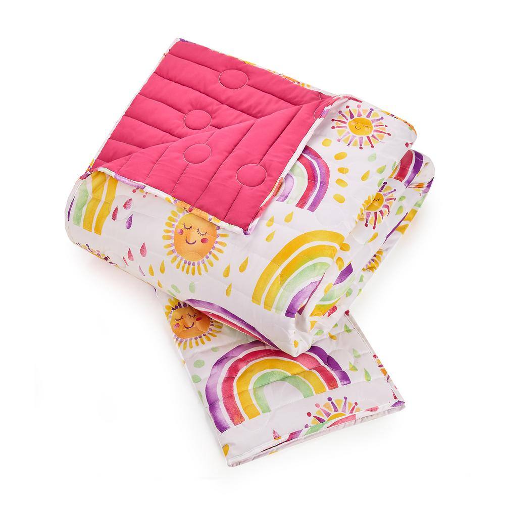 Full Pink Microfiber Reversible Quilt Set with Graphic Detail