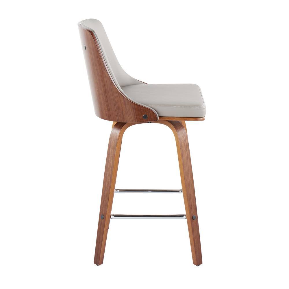 Gianna Light Gray Walnut Chrome Swivel Counter Stool Set