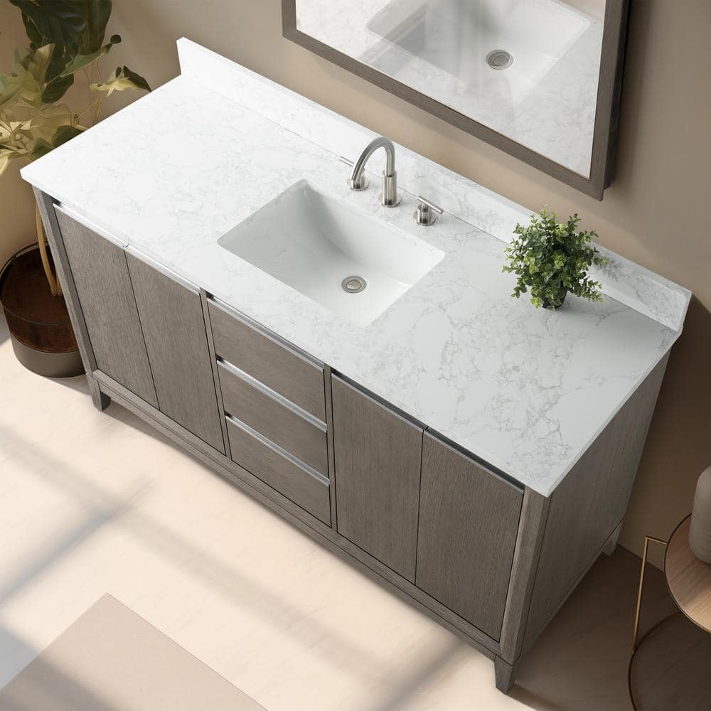 Driftwood Gray 60" Single Sink Bathroom Vanity with Engineered Marble Top