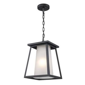 Kingsbury 1-Light Black Hanging Outdoor Pendant Light with Frosted Glass