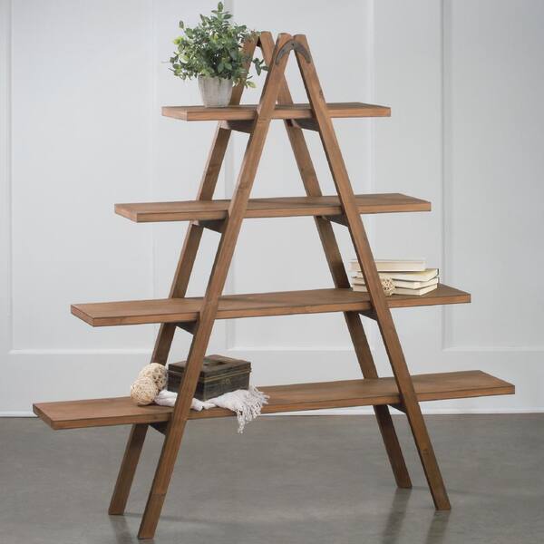 4 Shelf Etagere Bookcase, Carlie White And Brown 5 Shelf Ladder Bookcase