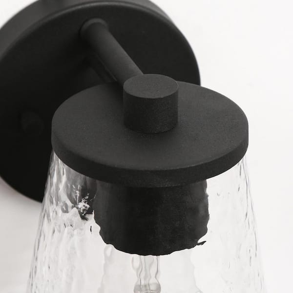 LNC Craftsman Coach Light 1-Light Modern Matte Black Outdoor Wall Light Lantern Sconce with Water Waved Glass