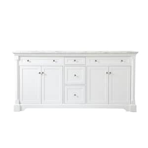 Simply Living 72 in. W x 21.5 in. D x 35 in. H Bath Vanity in White with Carrara White Marble Top