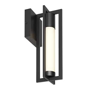 Walt Black Modern 3 CCT Integrated LED Outdoor Hardwired Garage and Porch Light Lantern Sconce