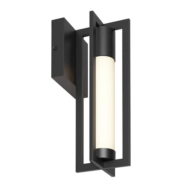 Walt Black Modern 3 CCT Integrated LED Exterior Hardwired Garage and Porch-Light Lantern Sconce