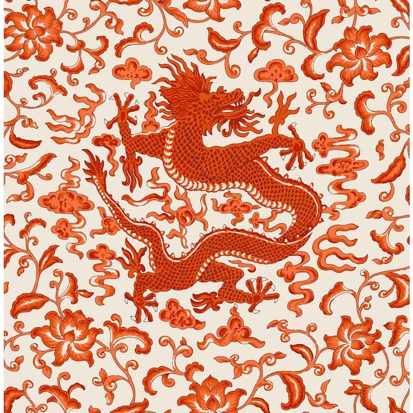 Scalamandre White Persimmon Chi'en Dragon Self Adhesive Wallpaper