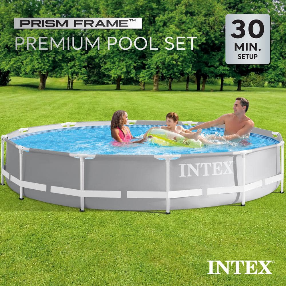 12ft Gray Steel Frame Round Above Ground Pool with Filter Pump